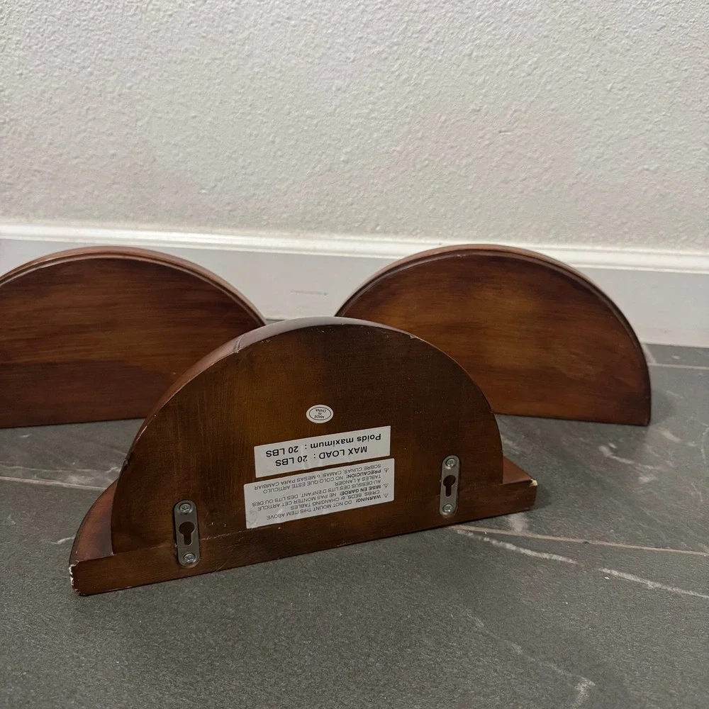 Pottery Barn Set of 3 Wooden Soccer Ball Floating Wall Shelves Brown